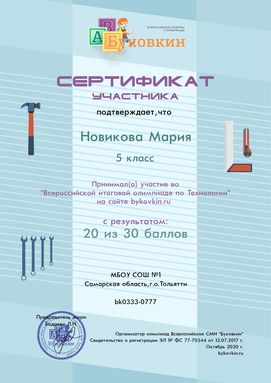 сертификат участнику за участие в олимпиадах по технологии для мальчиков