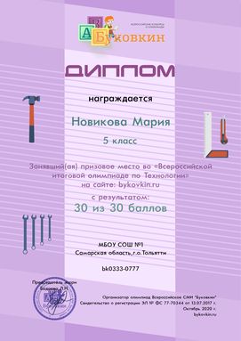 диплом победетилю за участие в олимпиадах по технологии для мальчиков